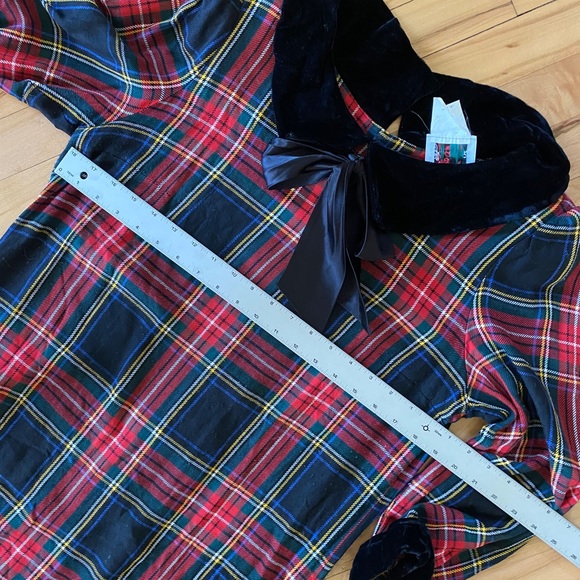 Vintage velvet collar plaid dress. Size S-M. - Picture 6 of 6